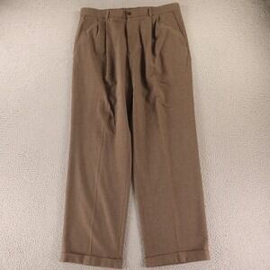 Claiborne Pants Mens 36x32 Brown Pleated Dress Polyester Classic Fit Serge Twill